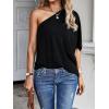 imageVerdusa Womens One Shoulder Dolman Sleeve Longline Tunic Tee Top BlouseBlack