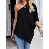 imageVerdusa Womens One Shoulder Dolman Sleeve Longline Tunic Tee Top BlouseBlack