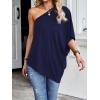 imageVerdusa Womens One Shoulder Dolman Sleeve Longline Tunic Tee Top BlouseDark Blue