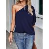 imageVerdusa Womens One Shoulder Dolman Sleeve Longline Tunic Tee Top BlouseDark Blue