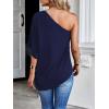 imageVerdusa Womens One Shoulder Dolman Sleeve Longline Tunic Tee Top BlouseDark Blue