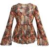 imageVerdusa Womens Paisley Boho 70s Mesh Tops Western Outfits Lettuce Trim Peplum V Neck Long Sleeve Blouse TopBlack