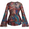 imageVerdusa Womens Paisley Boho 70s Mesh Tops Western Outfits Lettuce Trim Peplum V Neck Long Sleeve Blouse TopBlue Orange