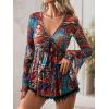 imageVerdusa Womens Paisley Boho 70s Mesh Tops Western Outfits Lettuce Trim Peplum V Neck Long Sleeve Blouse TopBlue Orange
