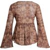 imageVerdusa Womens Paisley Boho 70s Mesh Tops Western Outfits Lettuce Trim Peplum V Neck Long Sleeve Blouse TopBrown