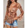 imageVerdusa Womens Paisley Boho 70s Mesh Tops Western Outfits Lettuce Trim Peplum V Neck Long Sleeve Blouse TopBrown