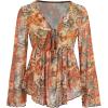 imageVerdusa Womens Paisley Boho 70s Mesh Tops Western Outfits Lettuce Trim Peplum V Neck Long Sleeve Blouse TopOrange Brown