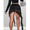imageVerdusa Womens Ruched Ruffle Trim Asymmetrical Bodycon Mini Mesh SkirtBlack