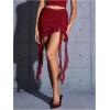 imageVerdusa Womens Ruched Ruffle Trim Asymmetrical Bodycon Mini Mesh SkirtDark Red