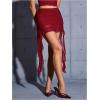 imageVerdusa Womens Ruched Ruffle Trim Asymmetrical Bodycon Mini Mesh SkirtDark Red