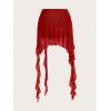 imageVerdusa Womens Ruched Ruffle Trim Asymmetrical Bodycon Mini Mesh SkirtRed
