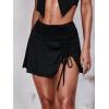 imageVerdusa Womens Sexy Ruched High Waist Drawstring Split Hem Lettuce Trim Short Mini SkirtBlack