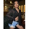 imageVerdusa Womens Sheer Mesh Button Down Shirt Top Long Sleeve Drop Shoulder BlouseBlack