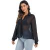 imageVerdusa Womens Sheer Mesh Button Down Shirt Top Long Sleeve Drop Shoulder BlouseBlack
