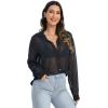 imageVerdusa Womens Sheer Mesh Button Down Shirt Top Long Sleeve Drop Shoulder BlouseBlack