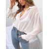 imageVerdusa Womens Sheer Mesh Button Down Shirt Top Long Sleeve Drop Shoulder BlouseSolid White