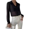 imageVerdusa Womens Sheer Mesh Button Up Shirt Long Sleeve See Through BlouseBlack