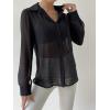 imageVerdusa Womens Sheer Mesh Button Up Shirt Long Sleeve See Through BlouseBlack