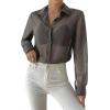 imageVerdusa Womens Sheer Mesh Button Up Shirt Long Sleeve See Through BlouseGrey