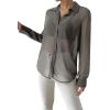 imageVerdusa Womens Sheer Mesh Button Up Shirt Long Sleeve See Through BlouseGrey