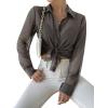 imageVerdusa Womens Sheer Mesh Button Up Shirt Long Sleeve See Through BlouseGrey