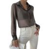imageVerdusa Womens Sheer Mesh Button Up Shirt Long Sleeve See Through BlouseGrey