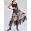 imageVerdusa Womens Sheer Mesh High Waist Layered Ruffle Hem Midi SkirtBlack