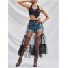 imageVerdusa Womens Sheer Mesh High Waist Layered Ruffle Hem Midi SkirtBlack