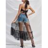 imageVerdusa Womens Sheer Mesh High Waist Layered Ruffle Hem Midi SkirtBlack