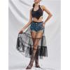 imageVerdusa Womens Sheer Mesh High Waist Layered Ruffle Hem Midi SkirtBlack
