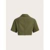 imageVerdusa Womens Short Sleeve Collar Neck Flap Pocket Twist Front Crop Top ShirtsArmy Green