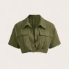imageVerdusa Womens Short Sleeve Collar Neck Flap Pocket Twist Front Crop Top ShirtsArmy Green