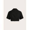 imageVerdusa Womens Short Sleeve Collar Neck Flap Pocket Twist Front Crop Top ShirtsBlack