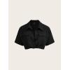 imageVerdusa Womens Short Sleeve Collar Neck Flap Pocket Twist Front Crop Top ShirtsBlack