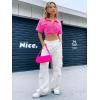 imageVerdusa Womens Short Sleeve Collar Neck Flap Pocket Twist Front Crop Top ShirtsHot Pink