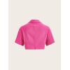 imageVerdusa Womens Short Sleeve Collar Neck Flap Pocket Twist Front Crop Top ShirtsHot Pink