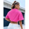 imageVerdusa Womens Short Sleeve Collar Neck Flap Pocket Twist Front Crop Top ShirtsHot Pink
