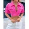 imageVerdusa Womens Short Sleeve Collar Neck Flap Pocket Twist Front Crop Top ShirtsHot Pink