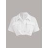 imageVerdusa Womens Short Sleeve Collar Neck Flap Pocket Twist Front Crop Top ShirtsWhite