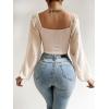imageVerdusa Womens Sweetheart Neck Drawstring Ruched Lantern Sleeve Crop Top BlouseBeige