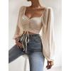 imageVerdusa Womens Sweetheart Neck Drawstring Ruched Lantern Sleeve Crop Top BlouseBeige