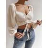imageVerdusa Womens Sweetheart Neck Drawstring Ruched Lantern Sleeve Crop Top BlouseBeige