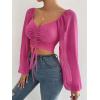 imageVerdusa Womens Sweetheart Neck Drawstring Ruched Lantern Sleeve Crop Top BlouseHot Pink