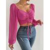 imageVerdusa Womens Sweetheart Neck Drawstring Ruched Lantern Sleeve Crop Top BlouseHot Pink