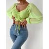 imageVerdusa Womens Sweetheart Neck Drawstring Ruched Lantern Sleeve Crop Top BlouseLime Green