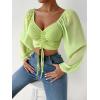 imageVerdusa Womens Sweetheart Neck Drawstring Ruched Lantern Sleeve Crop Top BlouseLime Green