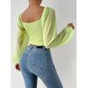 imageVerdusa Womens Sweetheart Neck Drawstring Ruched Lantern Sleeve Crop Top BlouseLime Green