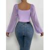 imageVerdusa Womens Sweetheart Neck Drawstring Ruched Lantern Sleeve Crop Top BlousePurple