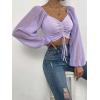 imageVerdusa Womens Sweetheart Neck Drawstring Ruched Lantern Sleeve Crop Top BlousePurple