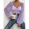 imageVerdusa Womens Sweetheart Neck Drawstring Ruched Lantern Sleeve Crop Top BlousePurple